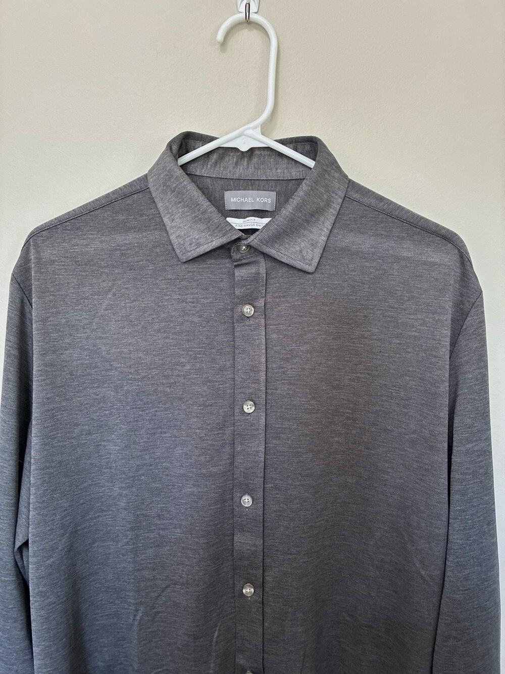 Michael Kors Men's L Gray Knit Long Sleeve Slim Fit Button-Up Size 16 34/25